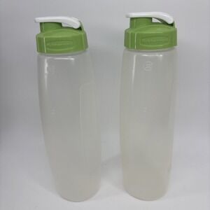 (2) Rubbermaid 32 oz Water Bottle Flip Top Lid 7F86 Drink Container Green White